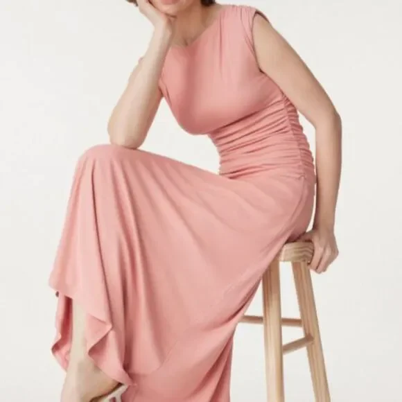 OGL  Eco-SkinKiss Breezy Cooling Side Ruched Maxi Dress In Sahara Size Large - Picture 16 of 16